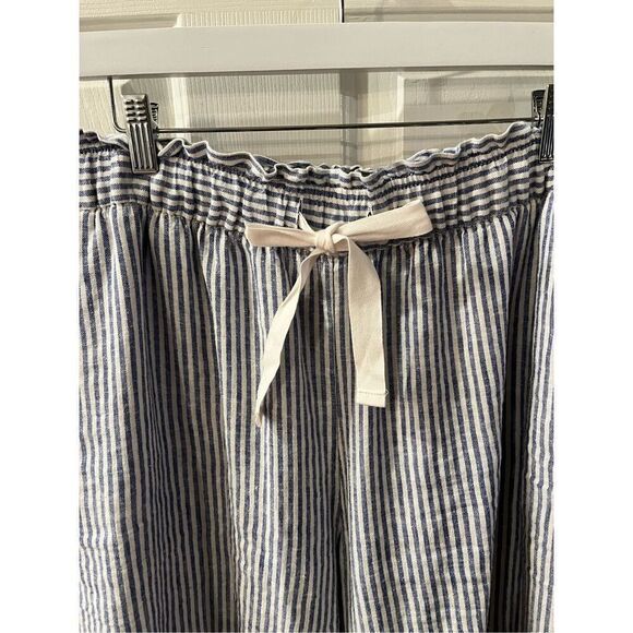 Lane Bryant White & Blue Stripe Linen Blend Elastic Waist Beach Pants sz 16 S NW - Picture 1 of 8